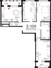 ЖК «Familia», планировка 3-комнатной квартиры, 110.10 м²
