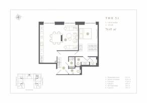 ЖК «Turgenev», планировка 1-комнатной квартиры, 70.50 м²