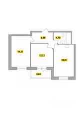 ЖК «Радость», планировка 3-комнатной квартиры, 55.26 м²