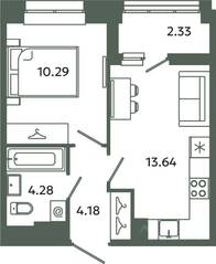 ЖК «Загляденье», планировка 1-комнатной квартиры, 32.39 м²