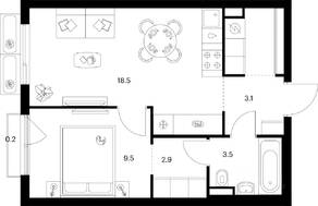 ЖК «Саларьево парк», планировка 1-комнатной квартиры, 41.00 м²