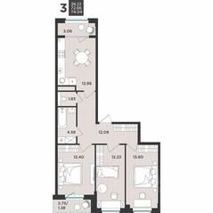 МЖК «Новокасимово», планировка 3-комнатной квартиры, 74.04 м²