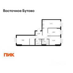 ЖК «Восточное Бутово», планировка 3-комнатной квартиры, 79.30 м²