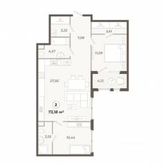 ЖК «Знатный», планировка 2-комнатной квартиры, 73.18 м²