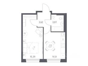 ЖК «Новое Внуково», планировка 1-комнатной квартиры, 34.29 м²