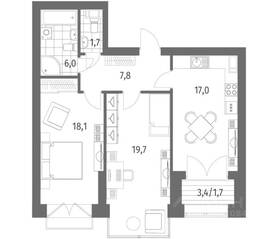 ЖК «Наука», планировка 3-комнатной квартиры, 72.00 м²