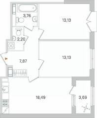 МЖК «Дубровский», планировка 2-комнатной квартиры, 60.43 м²