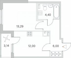 МЖК «Любоград», планировка 1-комнатной квартиры, 37.26 м²