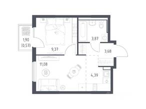 ЖК «Горки Парк», планировка 1-комнатной квартиры, 32.96 м²