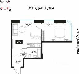 ЖК «Инноватор», планировка 2-комнатной квартиры, 46.00 м²