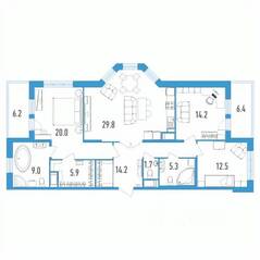 ЖК «Колумб», планировка 3-комнатной квартиры, 118.90 м²
