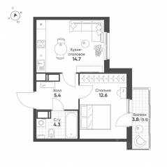 ЖК «Клюква.Парк», планировка 1-комнатной квартиры, 38.10 м²