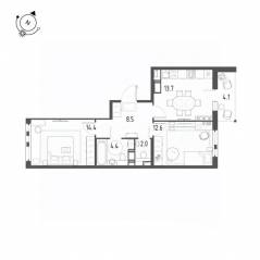 ЖК «Монография», планировка 2-комнатной квартиры, 57.70 м²