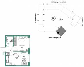 ЖК «Страна.Парковая», планировка 2-комнатной квартиры, 34.39 м²