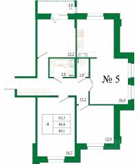 ЖК «Орловский бульвар», планировка 4-комнатной квартиры, 89.10 м²