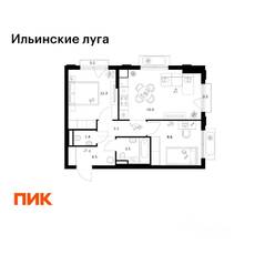 ЖК «Ильинские луга», планировка 2-комнатной квартиры, 50.50 м²