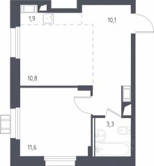 МФК «Люберцы 2023», планировка 1-комнатной квартиры, 38.00 м²