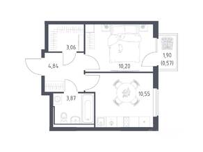 ЖК «Горки Парк», планировка 1-комнатной квартиры, 33.09 м²