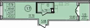 МЖК «Образцовый квартал 14», планировка 1-комнатной квартиры, 40.40 м²