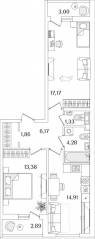 ЖК «Лайнеръ», планировка 2-комнатной квартиры, 62.05 м²