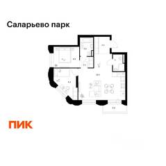 ЖК «Саларьево парк», планировка 2-комнатной квартиры, 61.50 м²