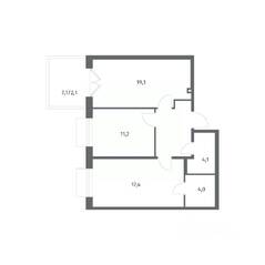 ЖК «Парусная 1», планировка 2-комнатной квартиры, 65.10 м²