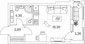 ЖК «Тайм Сквер», планировка студии, 26.90 м²