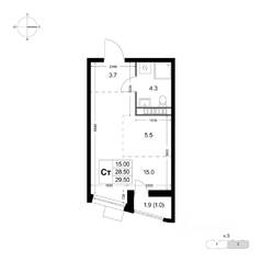 ЖК «Легенда Коренево», планировка студии, 29.50 м²