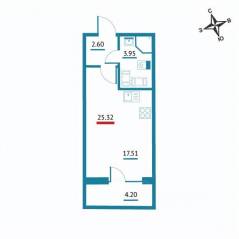 ЖК «Левитан», планировка студии, 25.32 м²