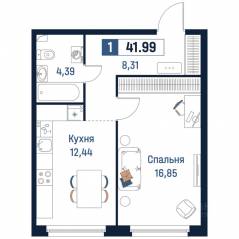 ЖК «Максималист», планировка 1-комнатной квартиры, 41.99 м²