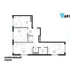 МФК «Сиреневый парк», планировка 3-комнатной квартиры, 78.10 м²