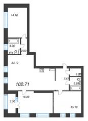 ЖК «Наука», планировка 3-комнатной квартиры, 103.30 м²
