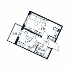 ЖК «Полис ЛАВрики», планировка 1-комнатной квартиры, 30.50 м²