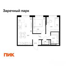 ЖК «Заречный парк», планировка 2-комнатной квартиры, 51.14 м²
