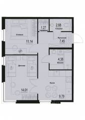 ЖК «ID Murino III», планировка 2-комнатной квартиры, 50.72 м²