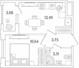 ЖК «Гранат», планировка 1-комнатной квартиры, 31.93 м²
