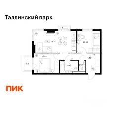 ЖК «Таллинский парк», планировка 2-комнатной квартиры, 57.64 м²