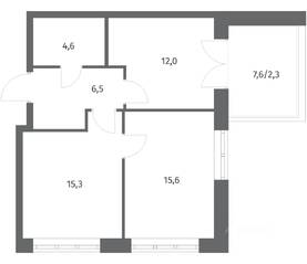 ЖК «NEWПИТЕР», планировка 2-комнатной квартиры, 56.26 м²