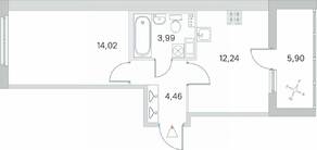 МЖК «Любоград», планировка 1-комнатной квартиры, 37.66 м²