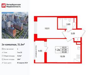 ЖК «Город звезд», планировка 1-комнатной квартиры, 31.80 м²
