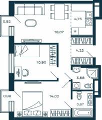 ЖК «М_5», планировка 2-комнатной квартиры, 59.78 м²