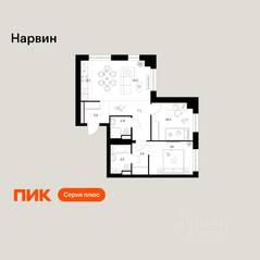 ЖК «Нарвин», планировка 2-комнатной квартиры, 60.90 м²