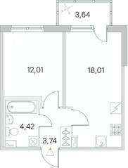 ЖК «Югтаун. Олимпийские кварталы», планировка 1-комнатной квартиры, 39.27 м²