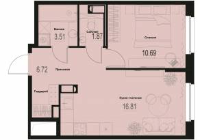 ЖК «ID Murino III», планировка 1-комнатной квартиры, 39.60 м²