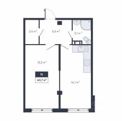 ЖК «Ромашки», планировка 1-комнатной квартиры, 40.70 м²