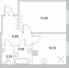 МЖК «Новое Сертолово», планировка 1-комнатной квартиры, 37.78 м²