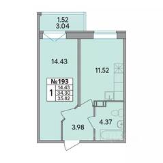 ЖК «Рождественский квартал», планировка 1-комнатной квартиры, 35.82 м²