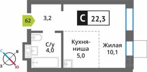ЖК «Лесная Отрада», планировка студии, 22.30 м²