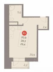 ЖК «Отлично», планировка студии, 29.40 м²