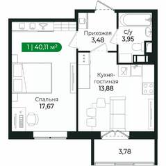 ЖК «Sertolovo Park», планировка 1-комнатной квартиры, 40.11 м²